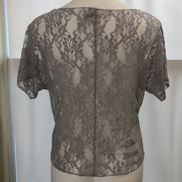 BKE gray sheer lace short sleeve top - Picture 4 of 4